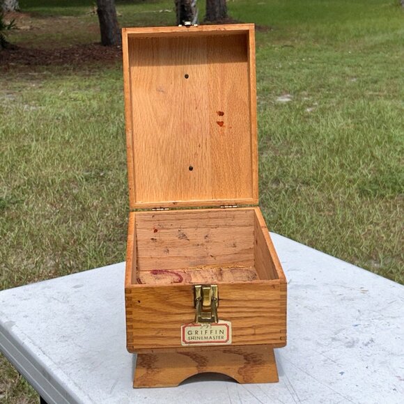 Griffin Shinemasters Wooden Shoe Shine Box with Dovetail Joinery Vintage - Picture 9 of 14